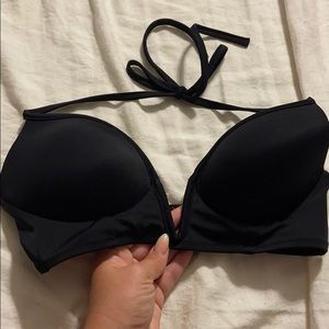 PINK by VS plunging V black tie back swim top